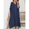 Женское свободное повседневное платье с V-образным вырезом, разрезом и юбкой длиной до пола