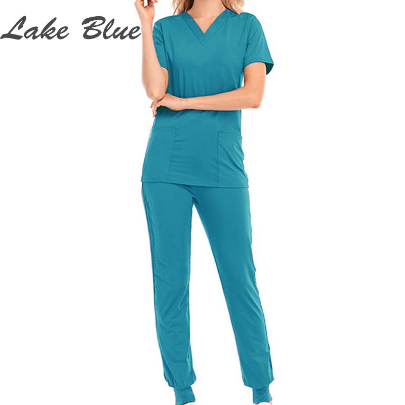 Унисекс больничная униформа с v-образным вырезом, комплект карманов, сплошной цвет, скраб, костюмы для бега, хирургический халат, мода