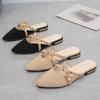 Fashion Colsed Toe Slippers Summer New Pointed Toe Flat Chunky Heel Women's Rivet Slippers Fashion Low Heel Slip-on Shoes Women Mules