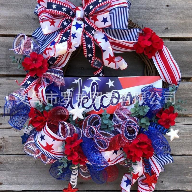 4th Of July Wreath Door Hanging Decoration With USA Flag Patriotic Party Home Outdoor Festive Display