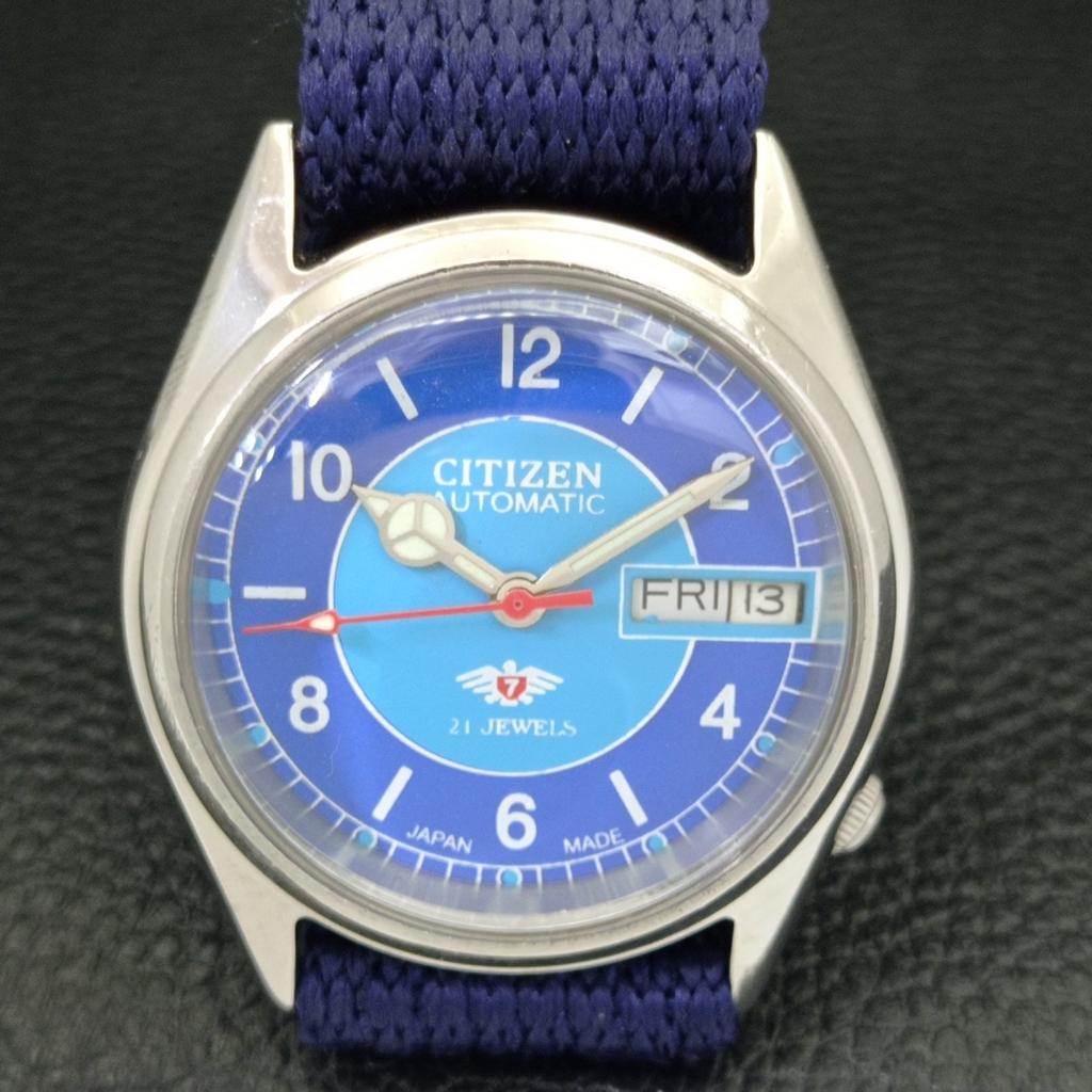 Б/У АВТОМАТИЧЕСКИЕ МУЖСКИЕ ЧАСЫ CITIZEN 8200 JAPAN DAY&DATE СИНЕГО ЦИФЕРБЛАТА a432592-2 R112-a432592