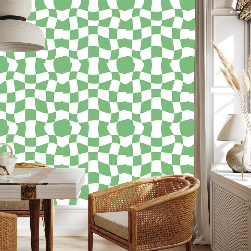Wallpaper Casual Checkerboard Green, White and Mint 50x1000