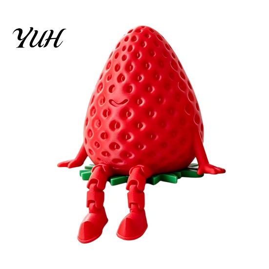 Anthropomorphic Fruit Desk Decor 3D Printed Articulated Strawberry Storage Box, Cute Figurine with Organizer for Students Movable Limbs, Mini Trinket