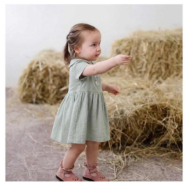 Baby Girls Cotton Short Sleeve Embroidered Dress Princess Style