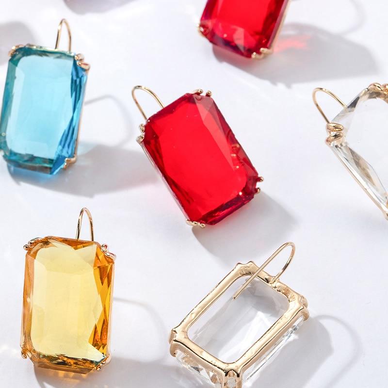 Pinkdudu Fashion Color Rhinestone Stud Earrings Simple Alloy Square Glass Earrings for Women Jewelry Gifts PD685