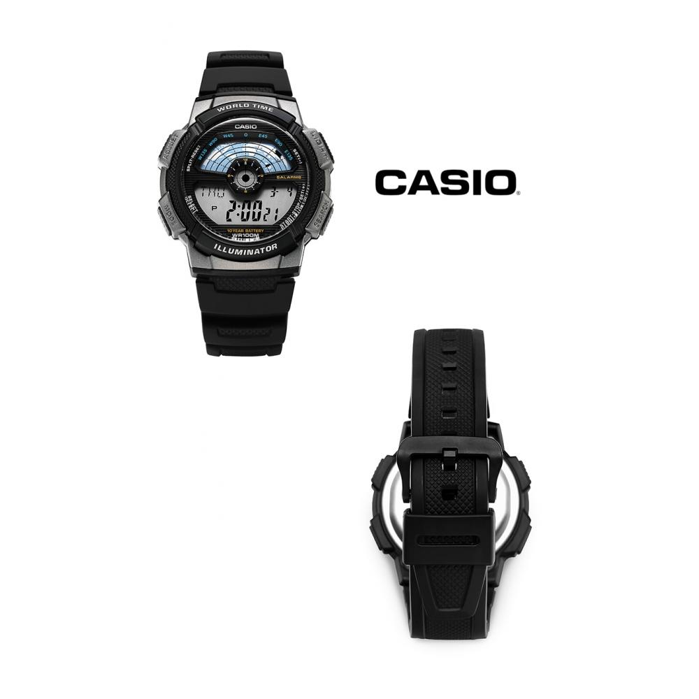 Casio Ae 1100w 1avSdf  Ae 1100w 1av  Цифровые Спортивные Солдат Мировое Время Мужские Уретановые Часы