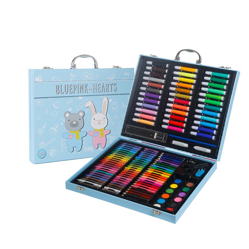 Back to School Children's Art Gift: 152-Piece Wooden Box Paintbrush & Watercolor Set