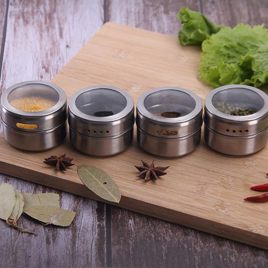 Magnetic Spice Tins Stainless Steel Spice Container Seasoning Jar Spice Jars Storage Box with Transparent Lid for Storing Herbs