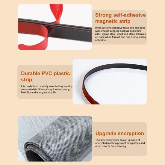 Магнитная противомоскитная сетка на окна, дышащая, клейкая, монтаж без сверления, для домашнего офиса, спальни, защита от мух, сетка для оконной рамы, занавеска