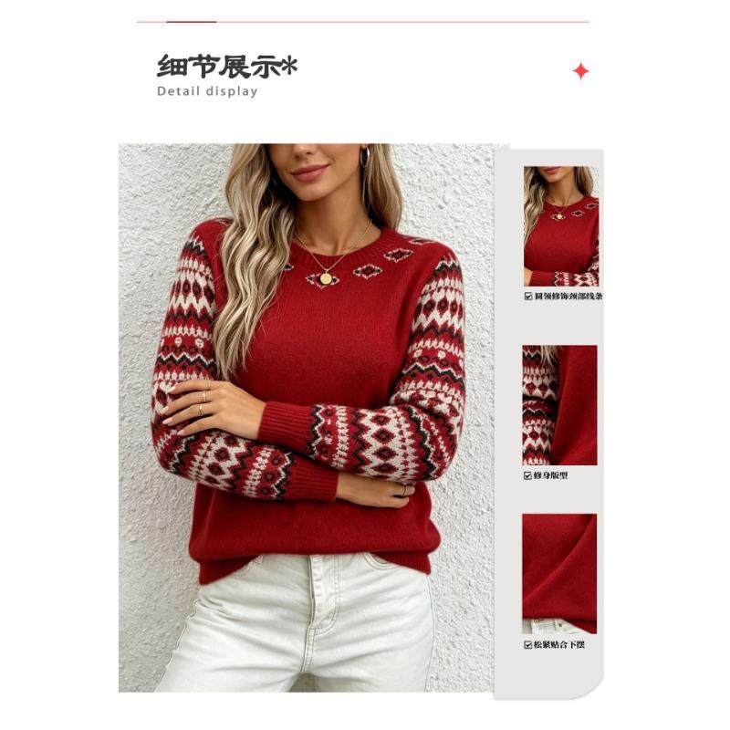 Women S Red Knit Sweater Autumn Winter Casual Long Sleeve Pullover