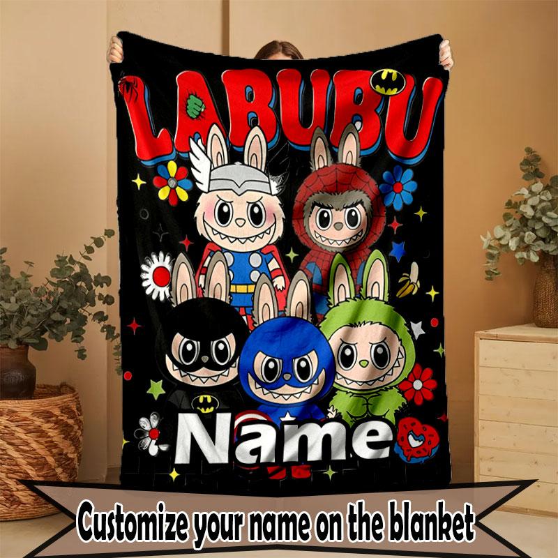Custom Name Personalized Labubu Print Blanket, Home Decor, Bedroom, Sofa, Camping, Couch, Gifts for Birthday Christmas