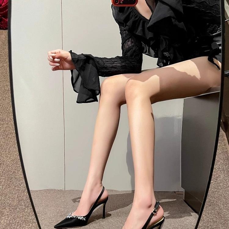 Модные туфли на высоком каблуке с острым носком, сексуальная обувь для кроссдрессеров, брендовые туфли-лодочки, сандалии, женские 2025, шпильки, черный, изысканный кристалл, модные, закрытые, африканские