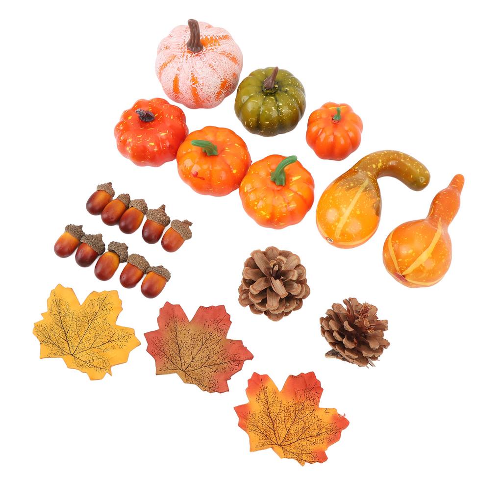 Набор осеннего декора с тыквами 50 шт. 30 кленовых листьев 10 желудей 2 сосновые шишки 8 тыкв искусственная тыква осенние листья желуди
