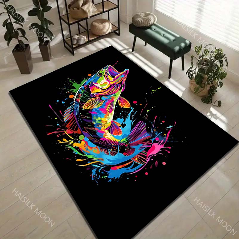 1PC Vibrant jumping fish paint splashes Carpet for Living Room Bedroom Sofa Home Decor Rus Non-slip Floor Mat Luxury Gift