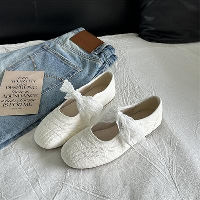 2025 лето новые туфли-лодочки с универсальным бантом, повседневные, с круглым носком, на плоской подошве, женские туфли Мэри Джейн на мягкой подошве, балетки