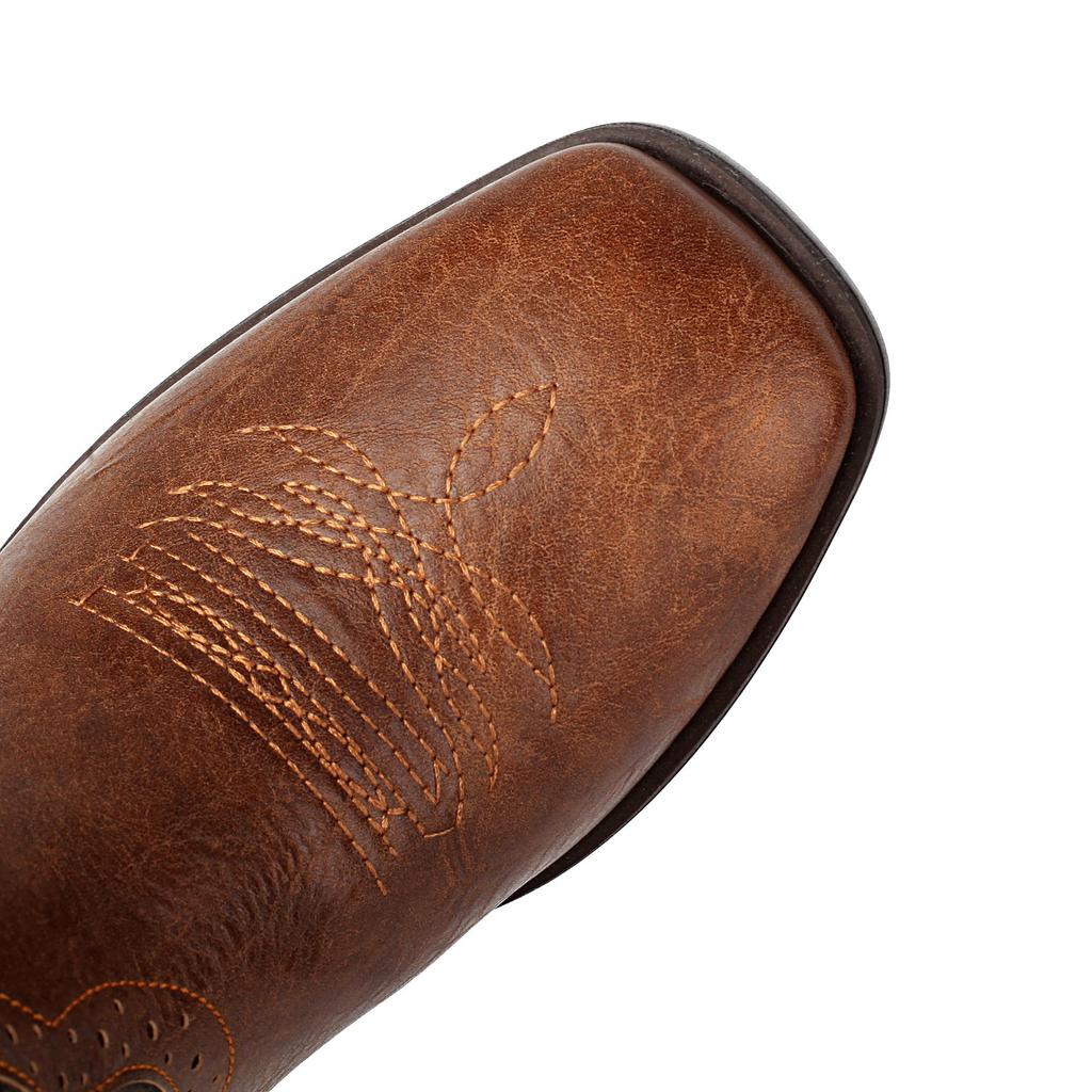 Embroider Western Boots Women's Cowboy Ankle Heels Boots Patchwork Mixed Colours Comfy Retro Shoes