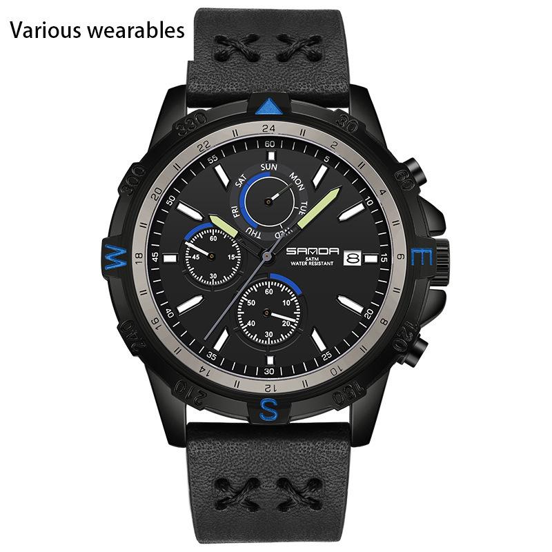 Новые электронные кварцевые мужские часы для альпинизма, спорта, плетеные мужские часы с календарем и тремя глазами и шестью иглами