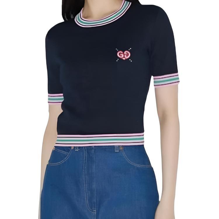 (WMNS) Gucci Fine Knit Sweater With Embroidery 'Navy' Women's 782254-XKD0I-4215