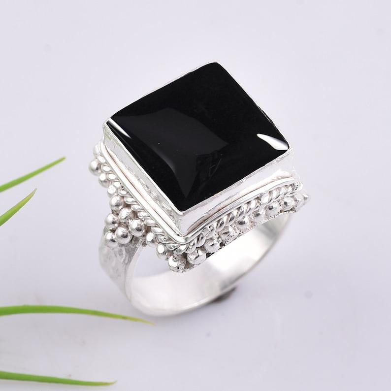 Black Onyx Gemstone Ring, Handmade Boho Designer Ring, Silver Charm Jewelry, 925 Sterling Silver, Birthday Gifts, Boho Ring