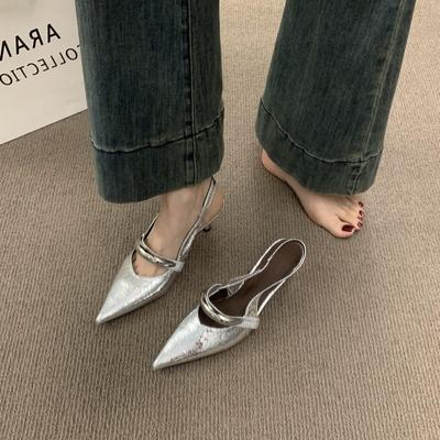 Премиальный темперамент красивые остроносые туфли на высоком каблуке с сумкой сандалии женские серебристые маленькие каблуки