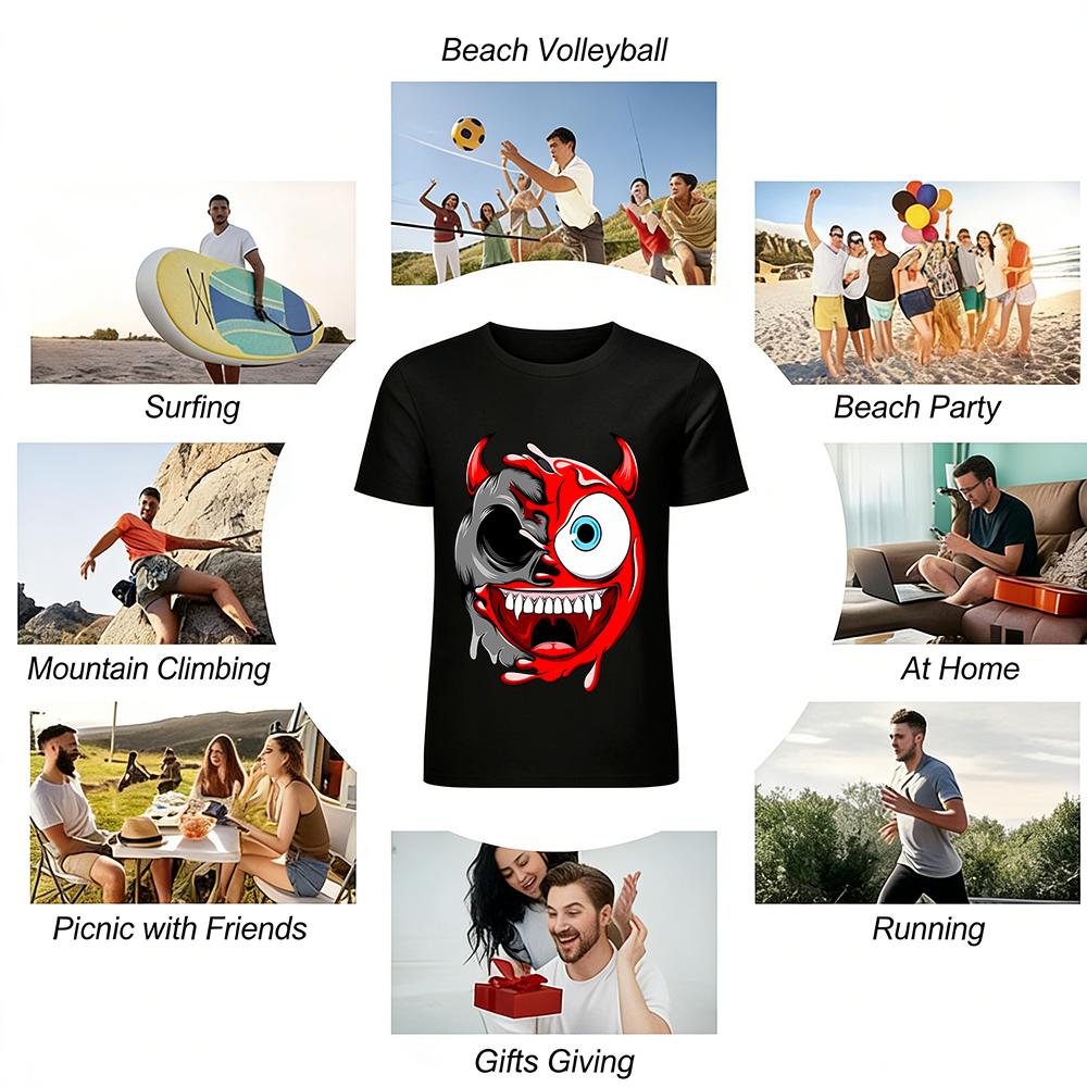 Half Skull Demon Print Streetwear Gothic Trendy Top Pure cotton T-shirt