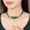 GEMCHIC Женское Винтажное Этническое Зеленое Нефритовое Резное Подвеска Ожерелье Регулируемый Шнурок Чокер Заявление Ювелирное Изделие