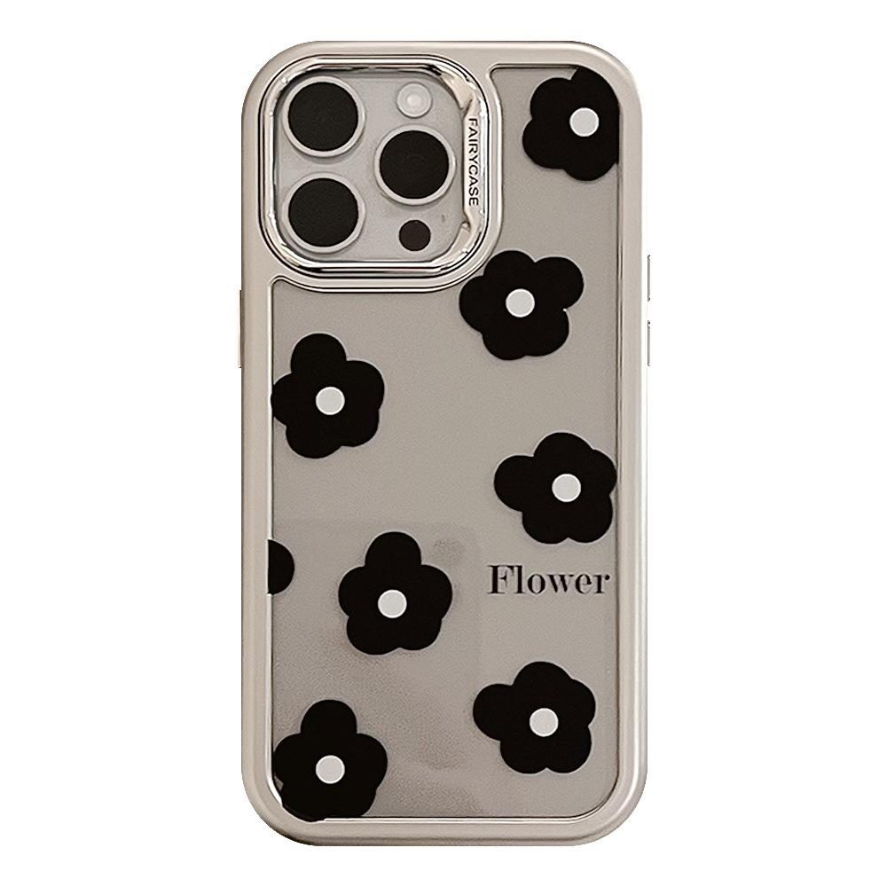 Black Flowers iPhone15Mobile phone shell for iphone14Acrylic13Suitable for electroplating16promax Korean-style simplicity