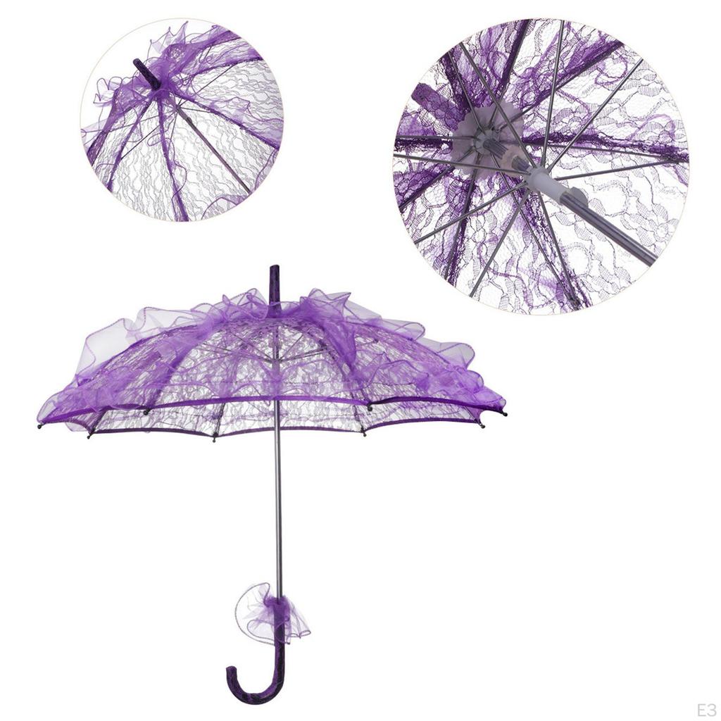 Foldable Lace Parasol for Little Girls Elegant 55cm Handle Tea Party Decoration