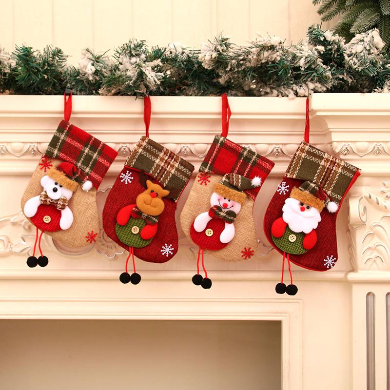 Small Christmas Stockings Christmas Tree Ornaments Christmas Candy Gift Bag Socks Merry Christmas Santa Claus Snowman Elk