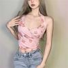 Y2k розовый сетчатый укороченный топ с рисунком розы и открытой спиной, футболка с лямкой на шее, пикантная милая футболка, укороченное бюстье
