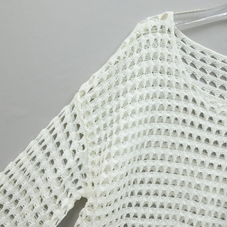 Летний женский солнцезащитный крем, свободный круглый вырез, сексуальный вязаный свитер, вязаный пуловер, накидка с длинными рукавами