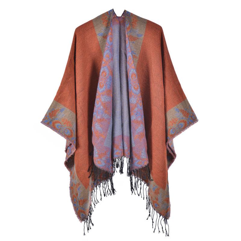 New Split Shawl Autumn and Winter Imitation Cashmere Warm Fringed Cape Scarf