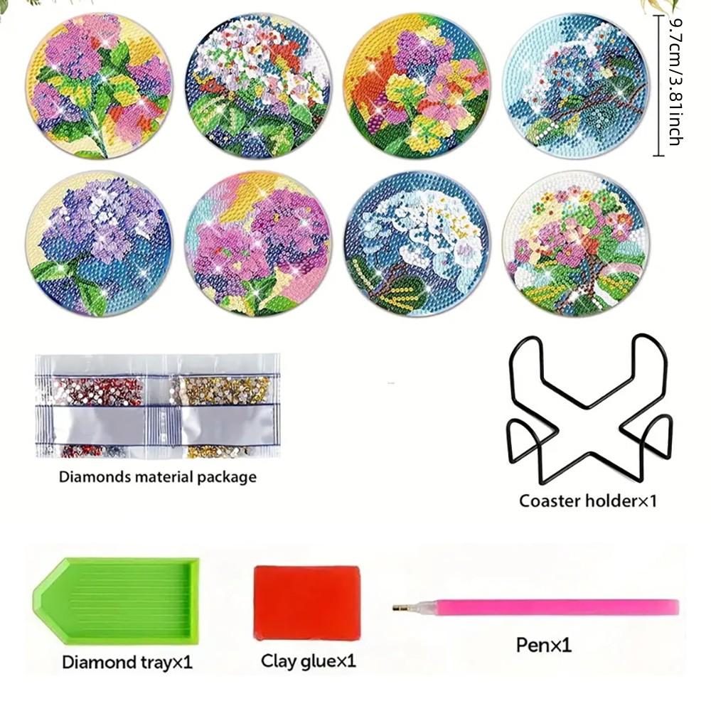 8 шт./набор подставок под стакан с вышитыми цветами в виде шаров, расписанных алмазами, с держателем, подставка под стакан своими руками для начинающих и взрослых, товары для творчества и рукоделия в подарок