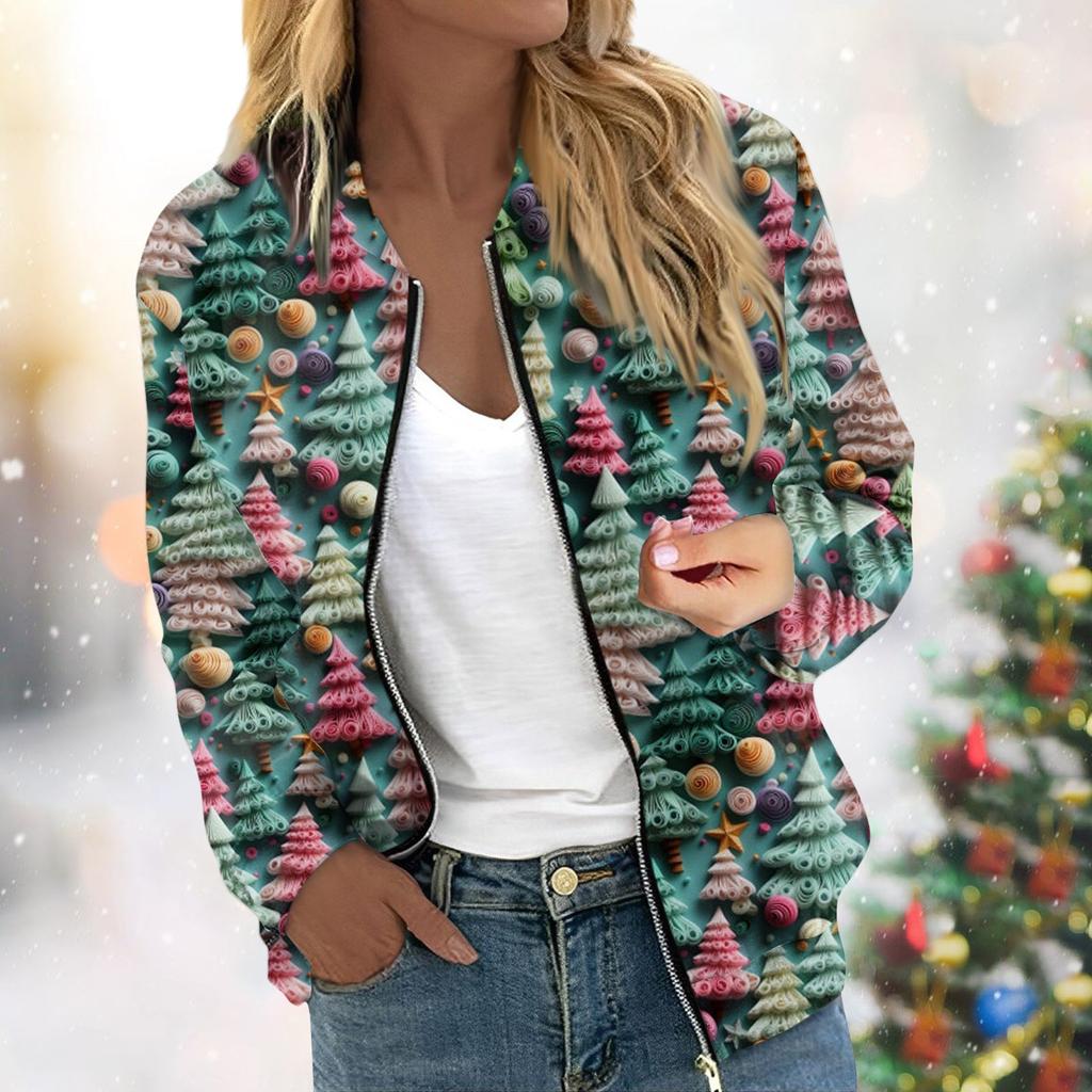 Women's Jacket Long Sleeve Lightweight Zipper Cropped Floral Printed Outerwear Casual Quilted Jacket With Pockets