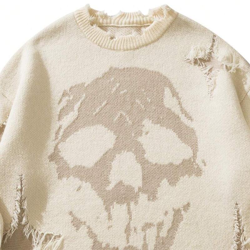 Хип-хоп темный уличный европейский и американский скелетный жаккардовый рваный свитер осень и зима мужской и женский свободный свитер вязаный свитер