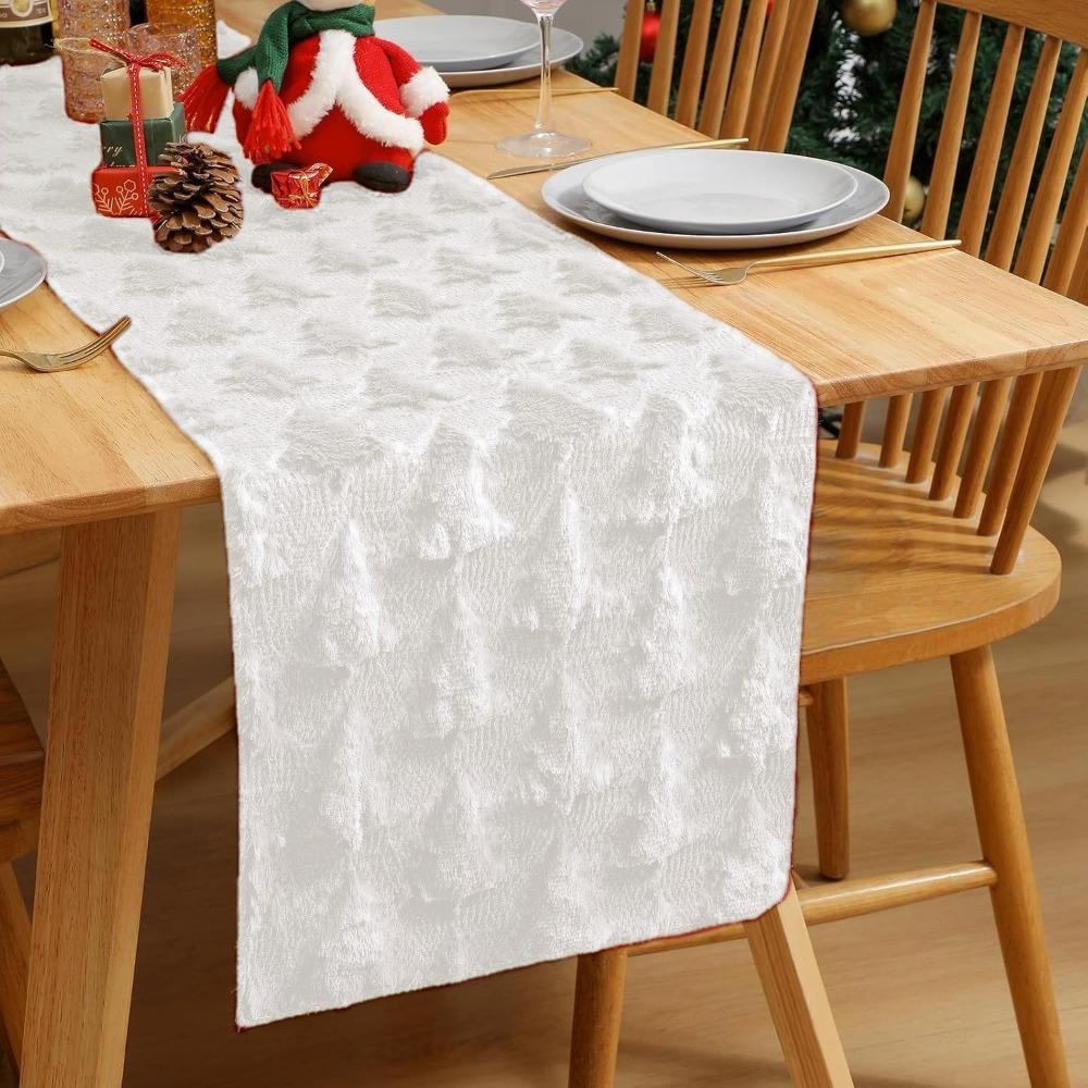Embroidered Christmas Tree Table Runner Embossed Design Rectangular Christmas Table Cover Long Dining Tablecloth New Year