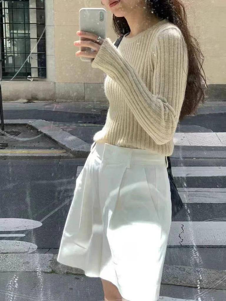 Women's Soft Ribbed Wool Sweater - 2025 Autumn/Winter Round Neck Slim Fit Pullover