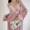 [Strict Selection] Golden Velvet Pajamas with Chest Pads Women's Autumn and Winter Sexy Suspender Three-piece Homewear Premium Pajamas