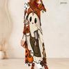 Plus Size Women V Neck 3 4 Sleeve Maxi Dress Fashion Leisure Street Wear