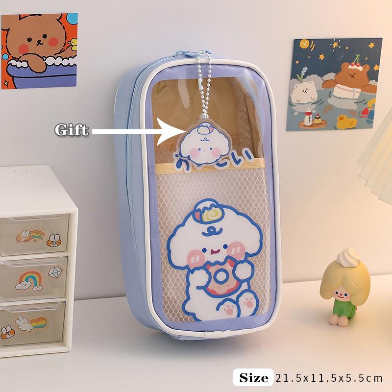 Прозрачный пенал Kawaii, большая емкость, водонепроницаемая сумка для ручек, милая студенческая коробка для девочек, школьные принадлежности, канцелярские принадлежности, подарок