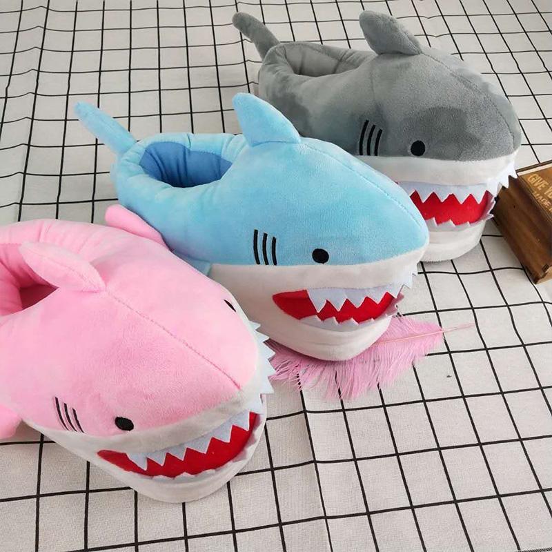 Unisex Cartoon Shark Plush Slippers for Men Women Soft Animal Funny Home Indoor Winter Warm Floor Shoes