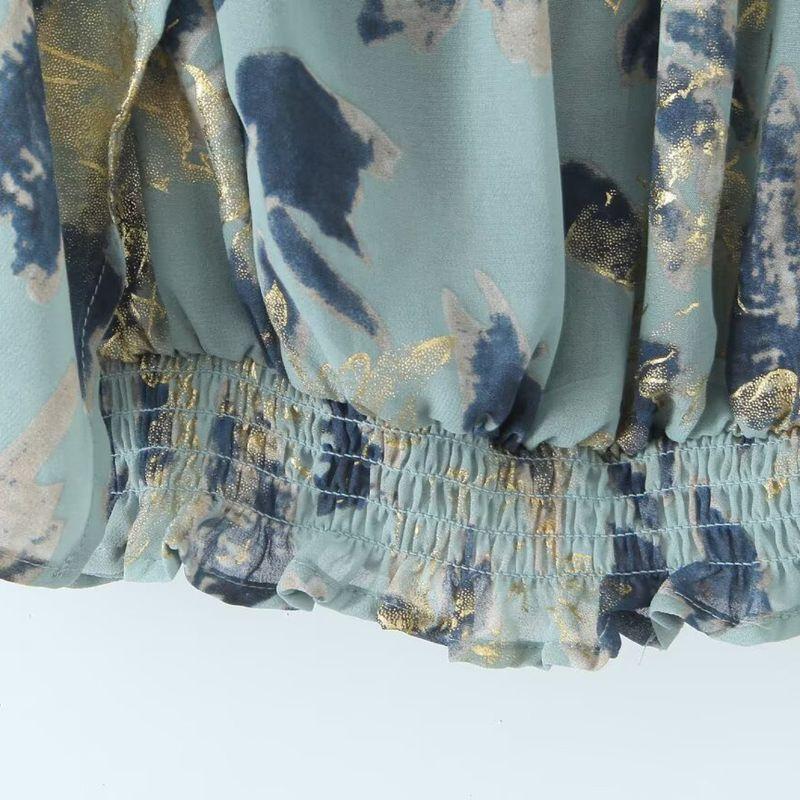 Kaslead New Women Clothes Western Style Fashion Simple Chiffon Gilding off-Shoulder Shorts Set