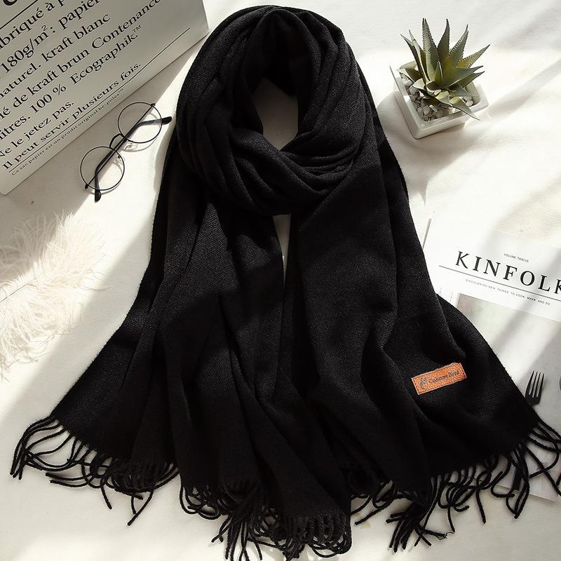 Four Seasons Available 2025 Новый теплый однотонный шарф Длинный, универсальный, утолщенный двухсторонний платок, искусственный кашемировый шарф для женщин