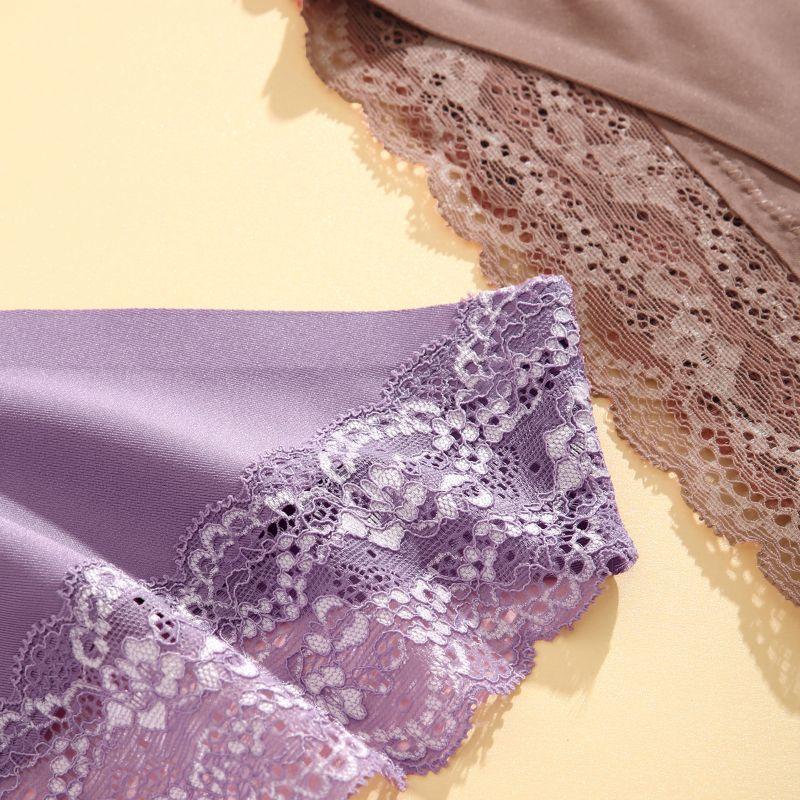 Бесшовные кружевные трусики, сексуальные удобные трусы для женщин, однотонное нижнее белье с низкой талией, нижнее белье из ледяного шелка для девочек