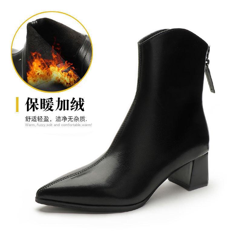 Тонкие сапоги на высоком каблуке 2024 года, новые осенне-зимние белые одинарные сапоги на толстом каблуке с застежкой-молнией сзади, средние остроносые французские короткие сапоги