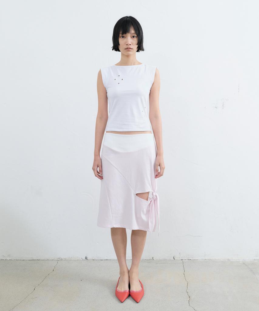 Sillot Tie-Up Slit Jersey Midi Skirt (Light Pink)