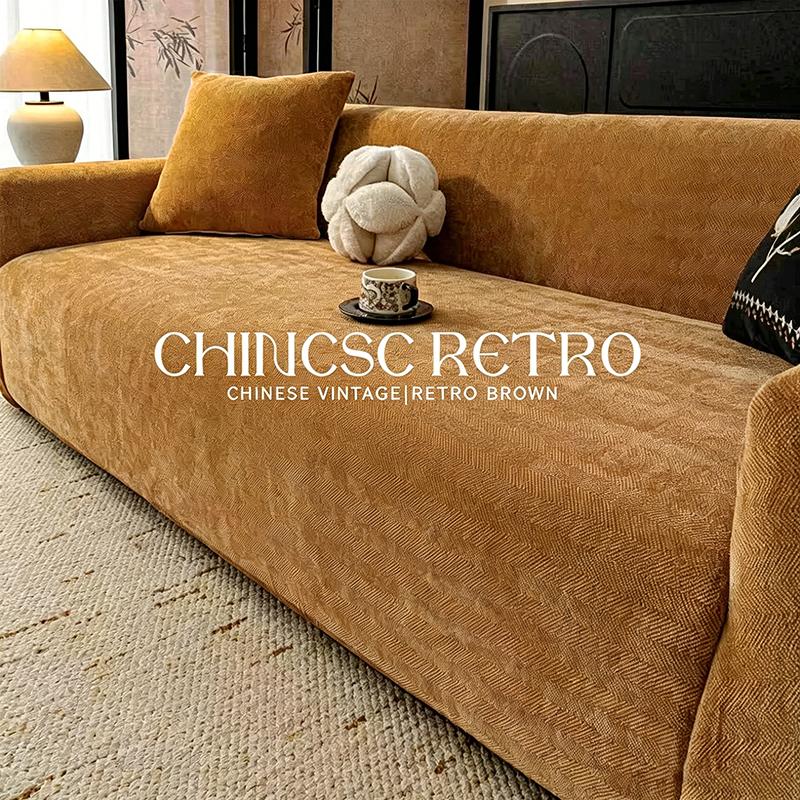 Chenille Stretch Sofa Cover Herringbone Elastic Couch Slipcover Furniture Protector for Living Room Sofa 1/2/3 Seater All-Season