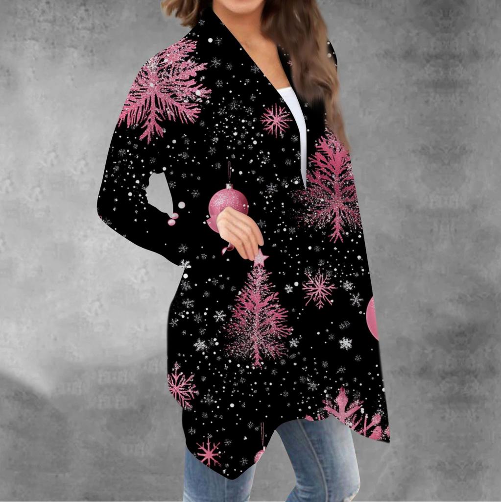 Женский повседневный кардиган с длинными рукавами и рождественским принтом без верхнего пальто