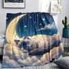 Cloud moon cat dog sleep Print Flannel Blanket,High quality Comfortable for All Seasons,Home Decor,Warmth and Comfort,Perfect for Christmas Gifts
