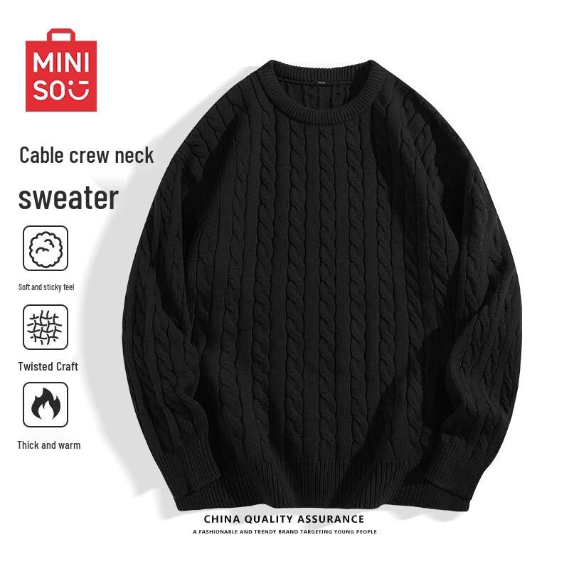 MINISO Men's Thick Round Neck Cable Knit Sweater